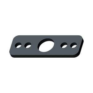 Black rectangular license plate spacer with five mounting holes, made of durable material.