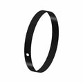 Black metal 18-inch rim strap with single hole for motorcycle wheel attachment.