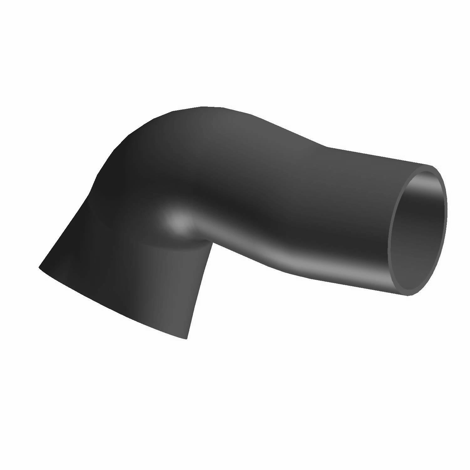 Matte black curved plastic boot clutch with smooth surface and hollow cylindrical ends.