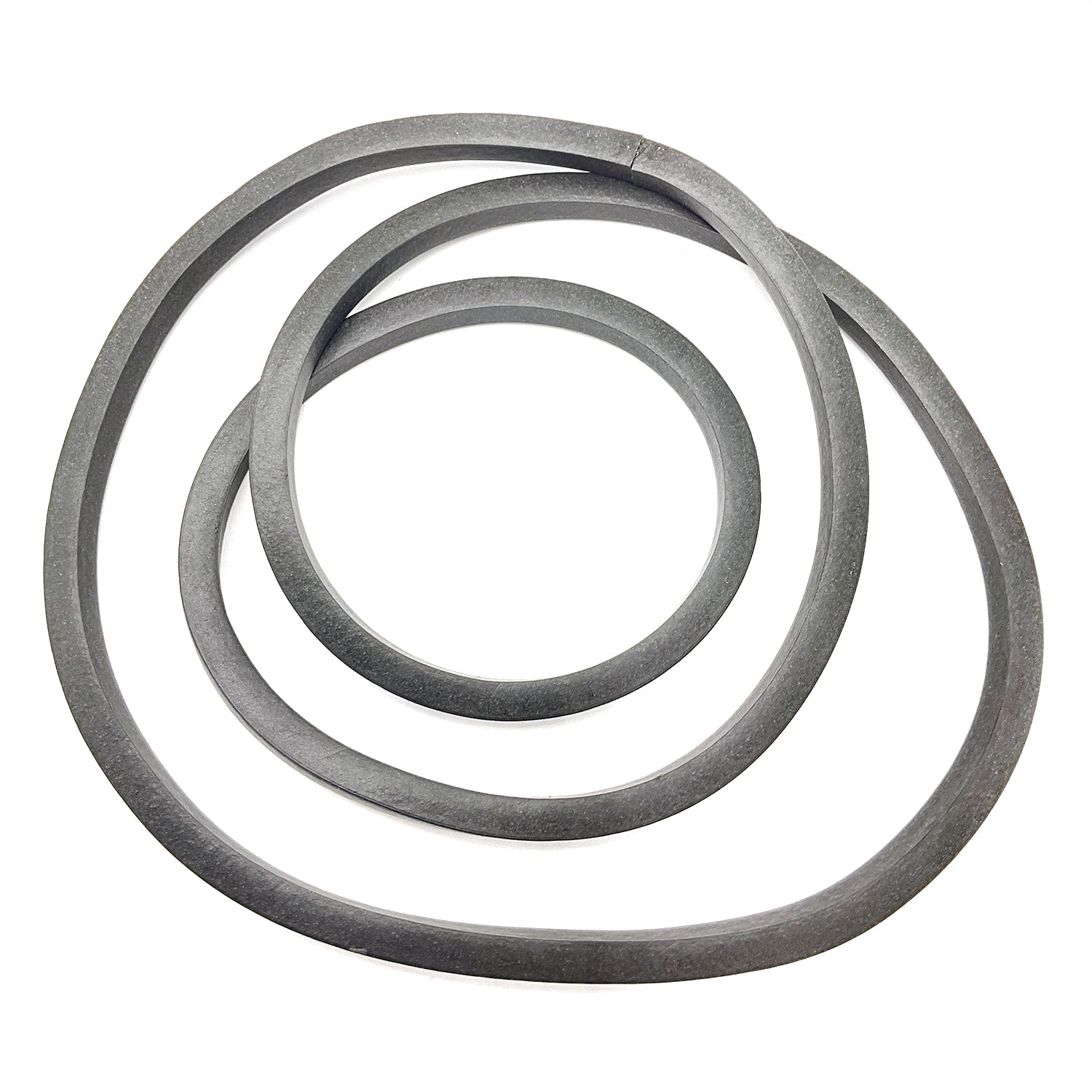 Three black rubber airbox seals of varying sizes arranged concentrically.