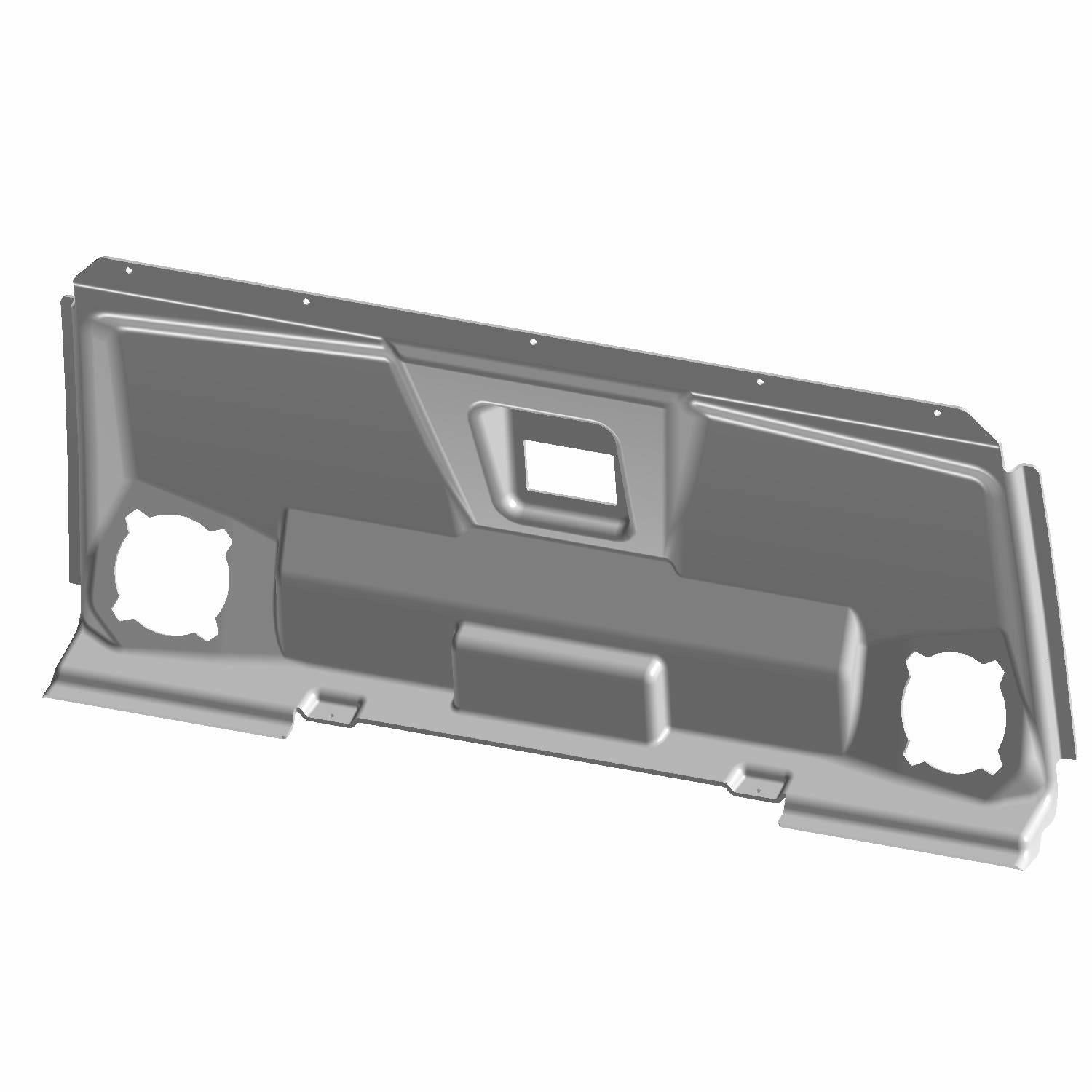 Gray rear roof liner panel for Polaris UTV with cutouts and mounting slots.