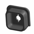 Black square valve cover plug with rounded edges and central circular opening with notch.