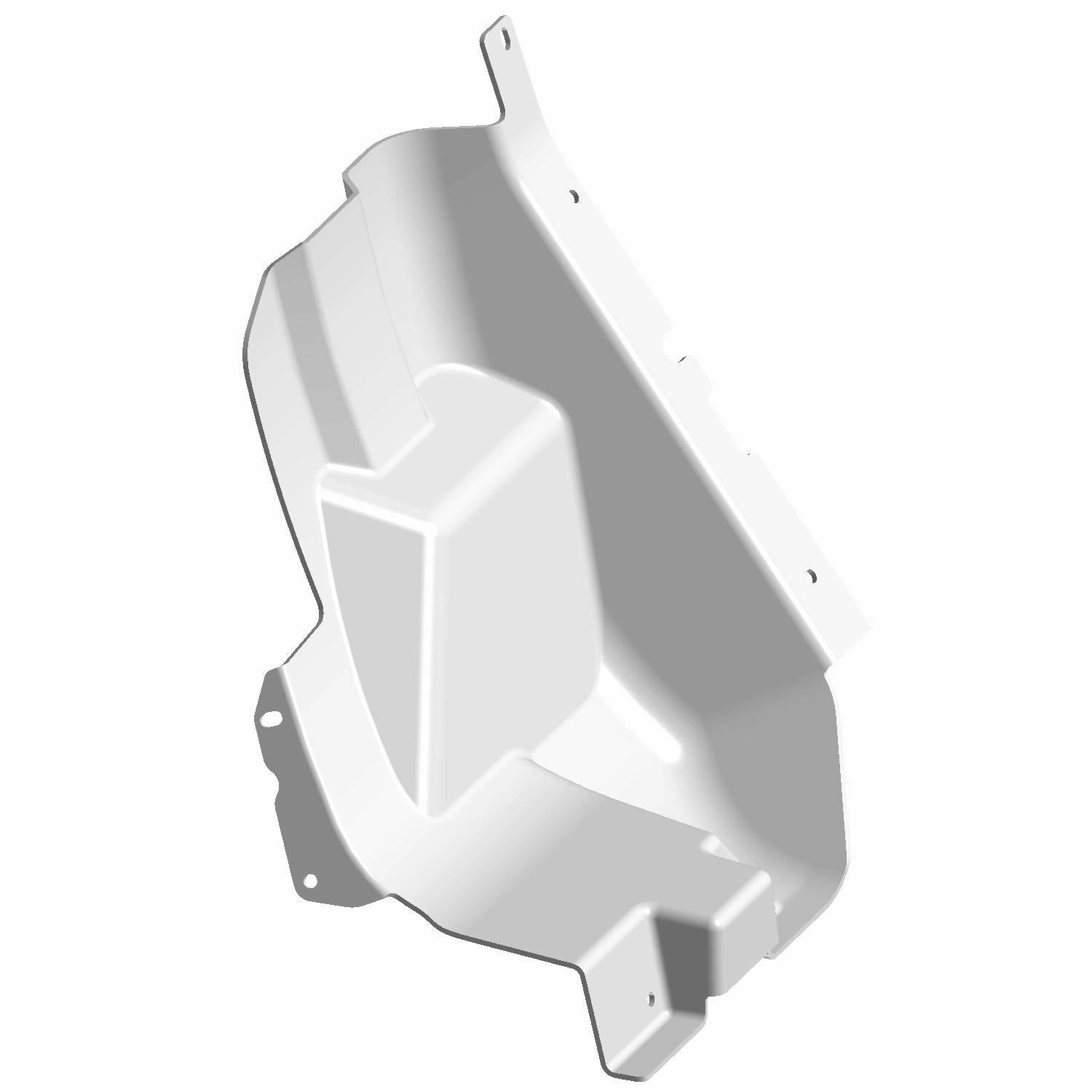 White molded plastic closeoff panel with integrated foam padding and mounting holes.