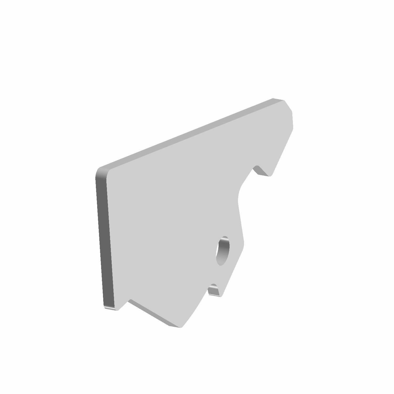 Gray molded plastic liner panel with a hexagonal mounting hole and angled edges for left B pillar placement.
