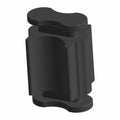 Black molded plastic cable plug with rounded top and bottom edges, designed for secure fit.