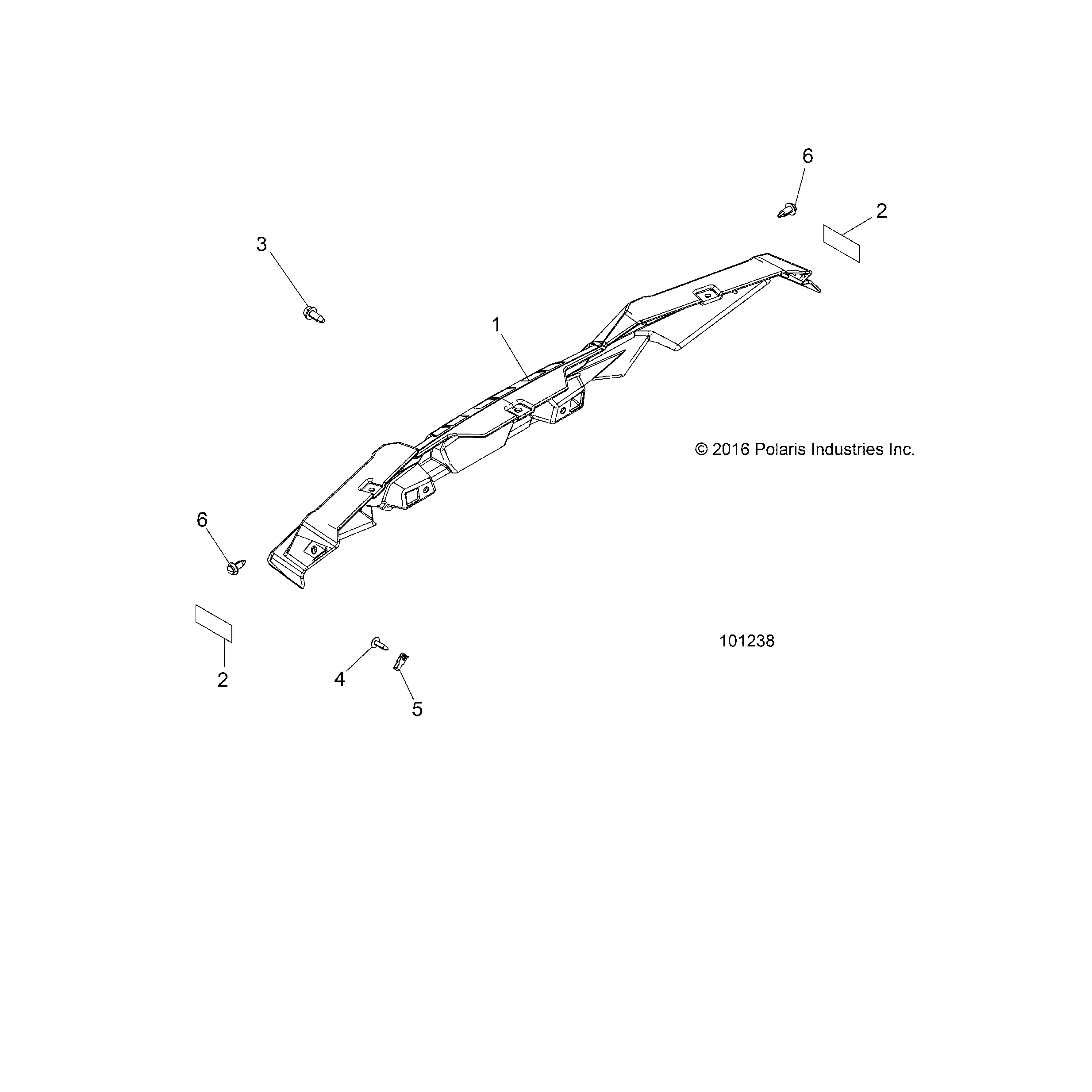 An Image of a Genuine Polaris Parts Schematic Diagram showing the schematic - BODY: BUMPER REAR - 2018 POLARIS ACE 500 SOHC
