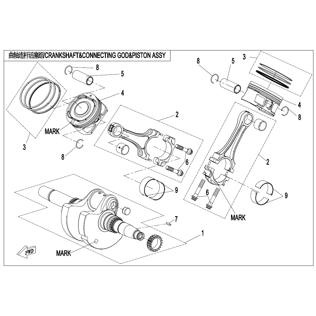 An Image of a genuine CFMOTO Parts Schematic Diagram showing the group - CRANKSHAFT - 2023 CFMOTO CFORCE 1000