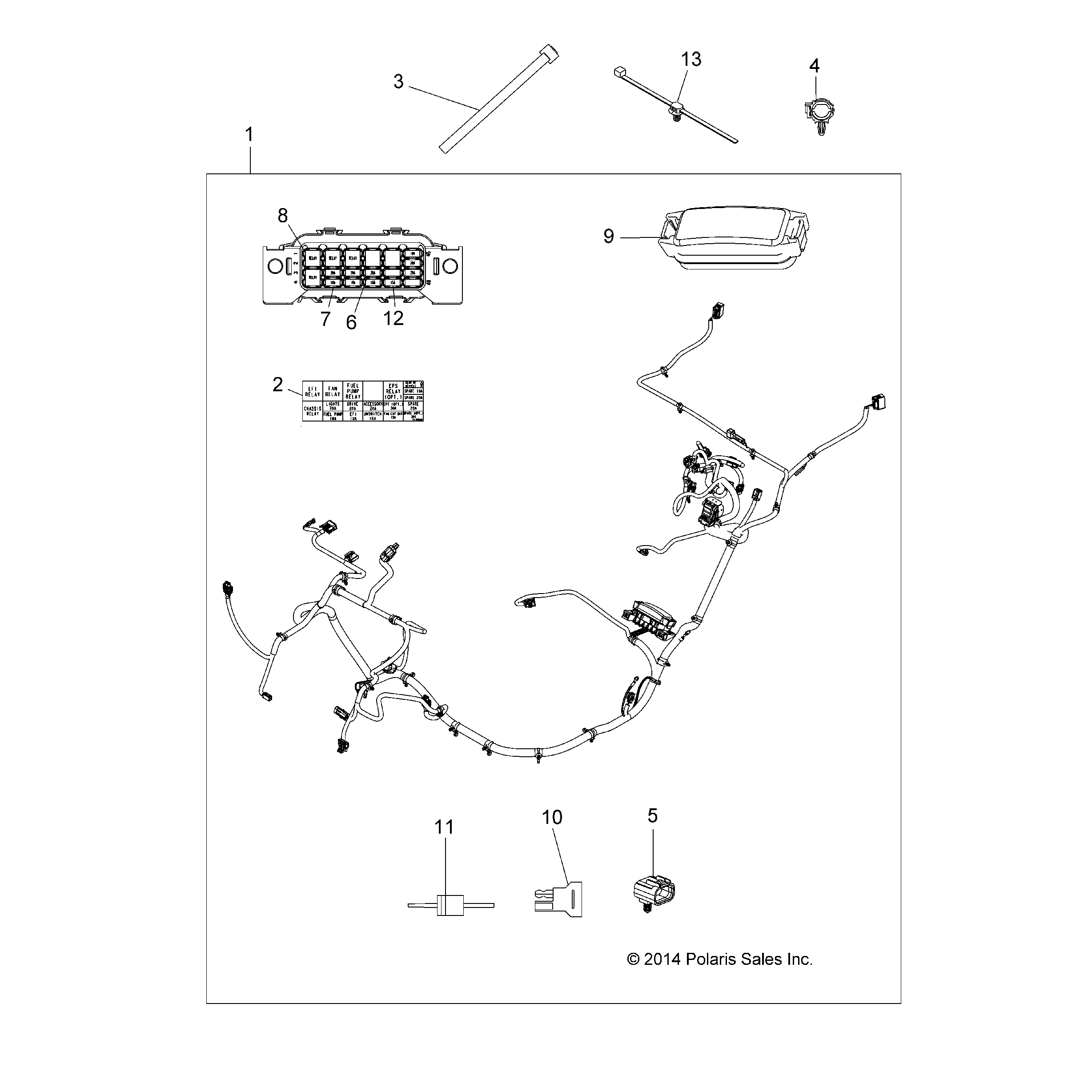 An Image of a Genuine Polaris Parts Schematic Diagram showing the schematic - ELECTRICAL: WIRE HARNESS - 2015 POLARIS SPORTSMAN ACE 325 EFI
