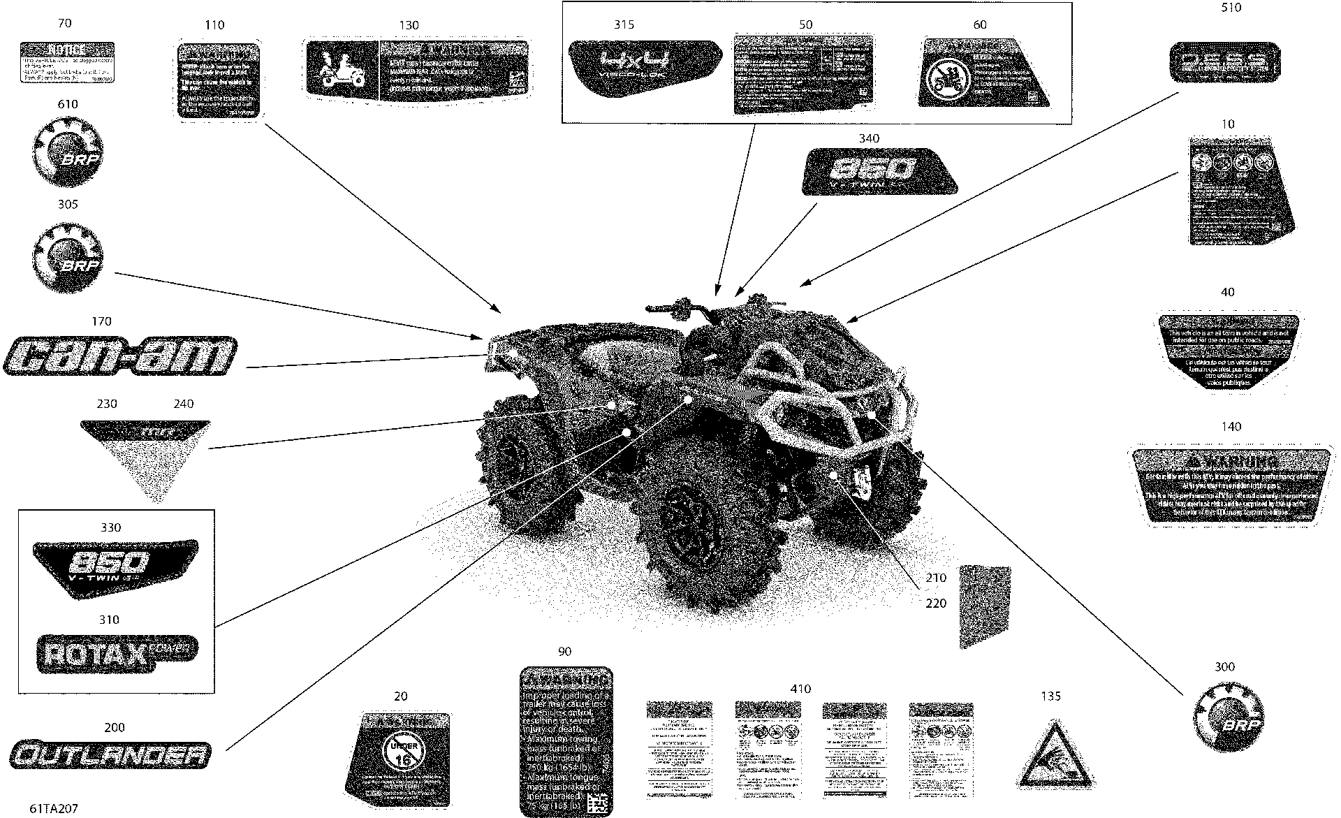 An Image of a Genuine Can-Am Parts Schematic Diagram showing the schematic - BODY - DECALS