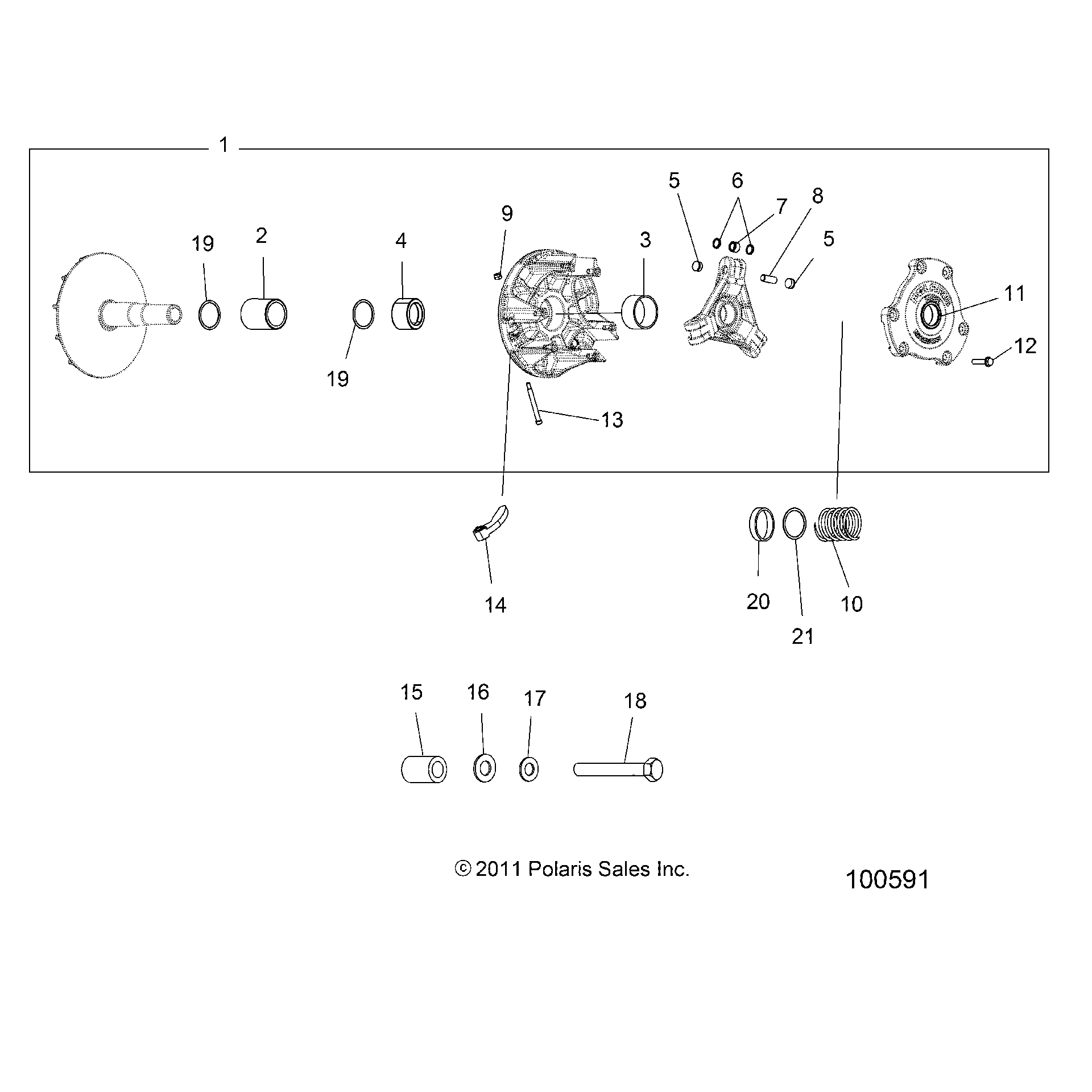 An Image of a Genuine Polaris Parts Schematic Diagram showing the schematic - DRIVE TRAIN: PRIMARY CLUTCH - 2018 POLARIS SPORTSMAN 850 HIGH LIFTER