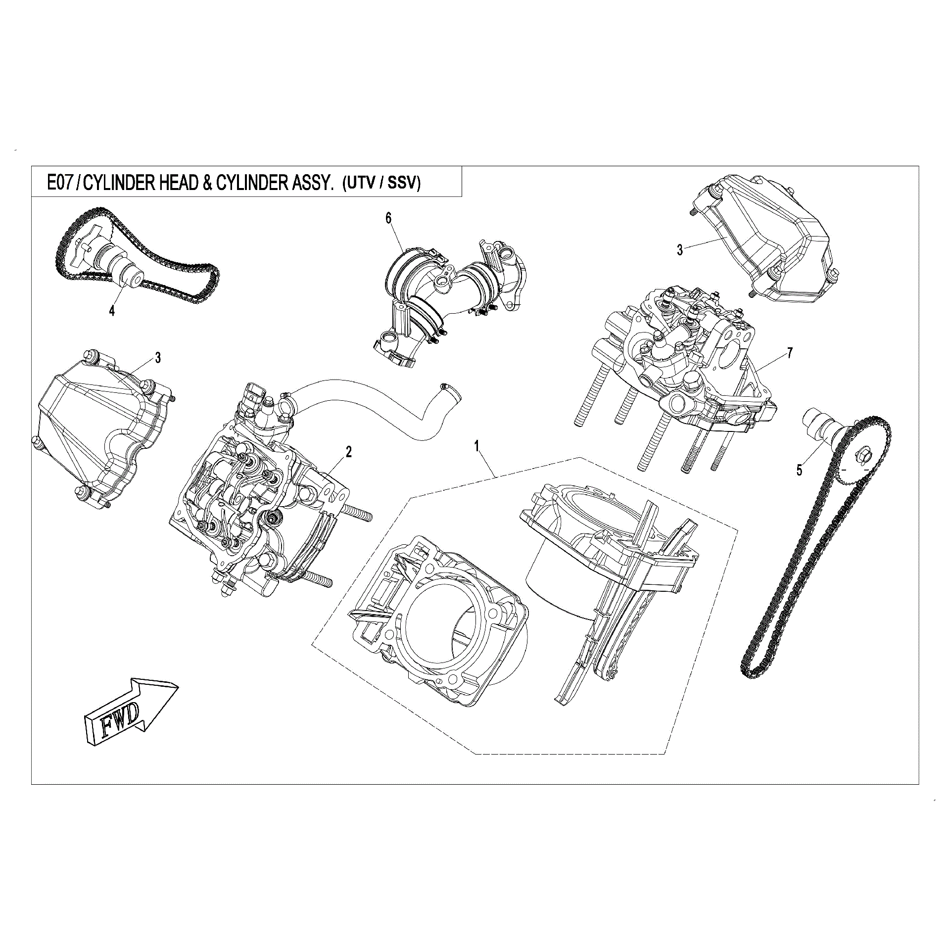 An Image of a Genuine CFMOTO Parts Schematic Diagram showing the schematic - CYLINDER HEAD AND CYLINDER ASSY - 2016 CFMOTO ZFORCE 800 Trail