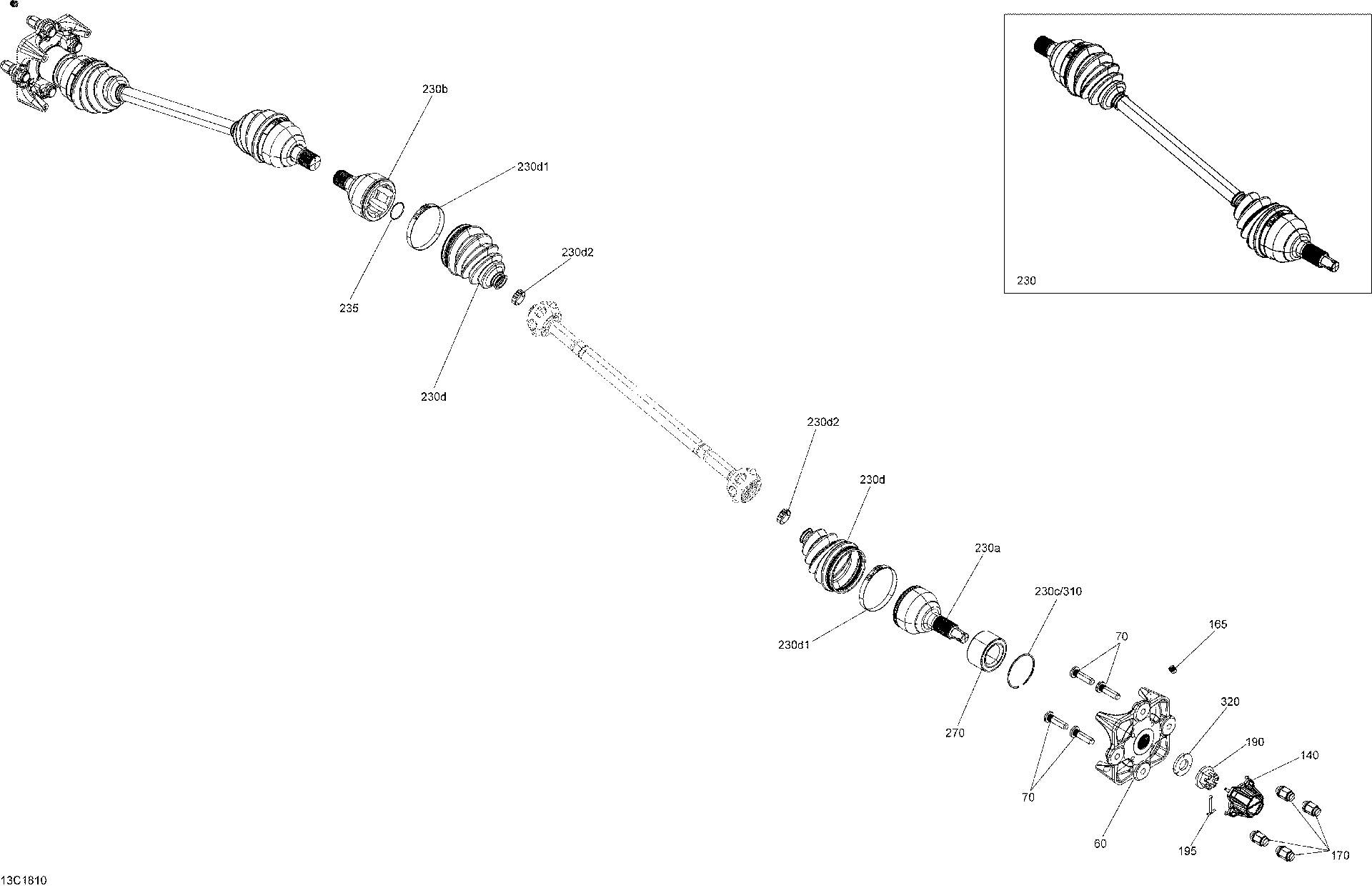 An Image of a Genuine Can-Am Parts Schematic Diagram showing the schematic - DRIVE REAR PACKAGE STD & X DS DPS