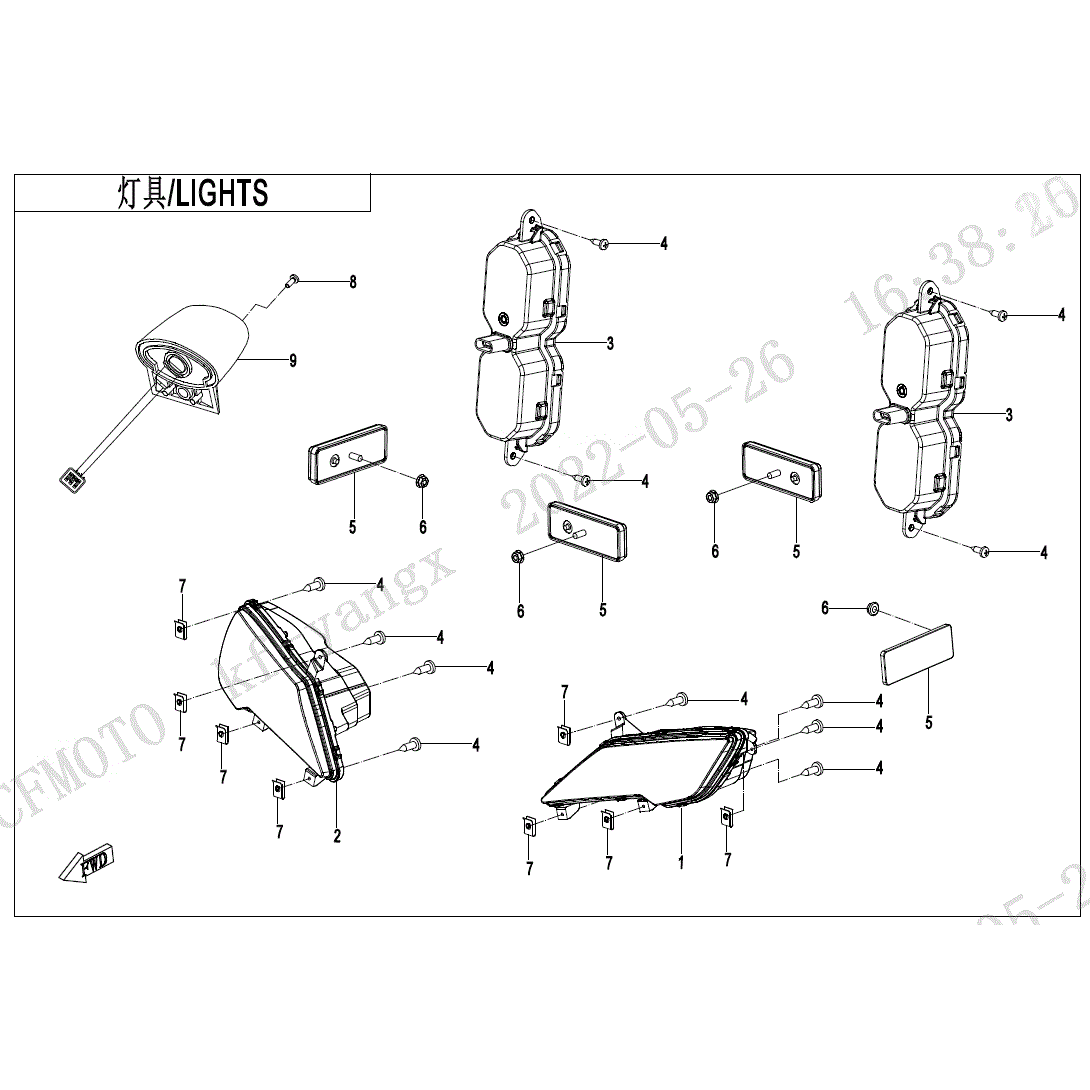 An Image of a Genuine CFMOTO Parts Schematic Diagram showing the schematic - LIGHTS - 2024 CFMOTO UFORCE 1000 XL