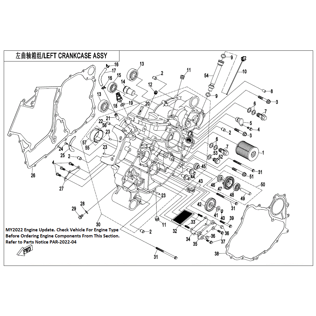 An Image of a Genuine CFMOTO Parts Schematic Diagram showing the schematic - LEFT CRANKCASE ASSY. - 2022 CFMOTO UFORCE 800