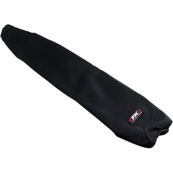 The Yamaha YFZ All Grip Seat Cover R by Factory Effex is a black, elongated neoprene cover with a small logo patch and triple-stitched construction, designed to protect bicycle seats or handlebars.