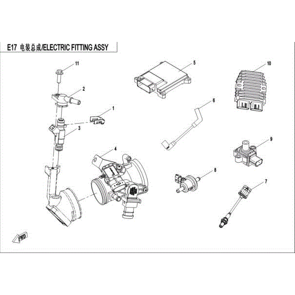 An Image of a Genuine CFMOTO Parts Schematic Diagram showing the schematic - ELECTRIC FITTING ASSY - 2016 CFMOTO UFORCE 500