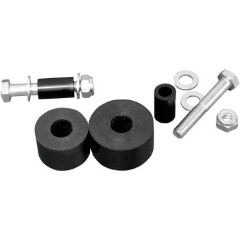 Chain Roller Large Black by Helix—a maintenance-free set including metal bolts, washers, nuts, and black cylindrical rubber spacers, all neatly arranged on a white background.