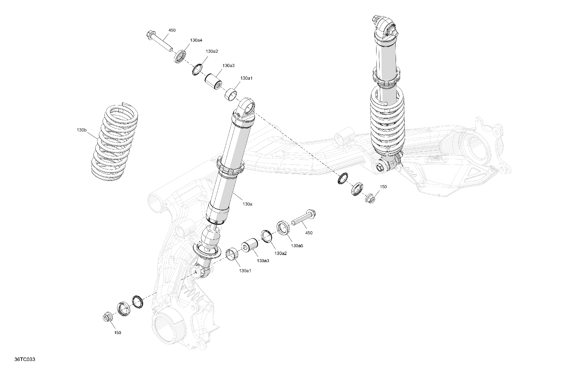 An Image of a Genuine Can-Am Parts Schematic Diagram showing the schematic - SUSPENSION - REAR SHOCKS - BUILT UP TO DECEMBER 31ST 2022