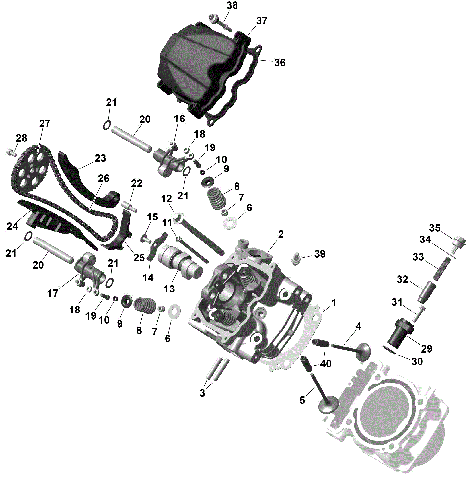 An Image of a Genuine Can-Am Parts Schematic Diagram showing the schematic - ROTAX - FRONT CYLINDER HEAD