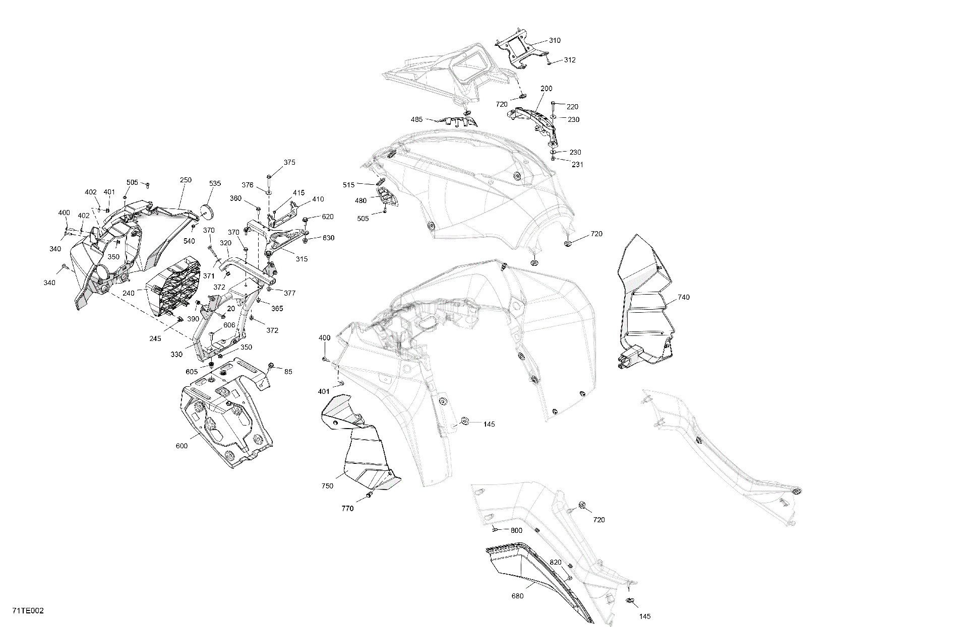 An Image of a Genuine Can-Am Parts Schematic Diagram showing the schematic - BODY - FRONT SECTION