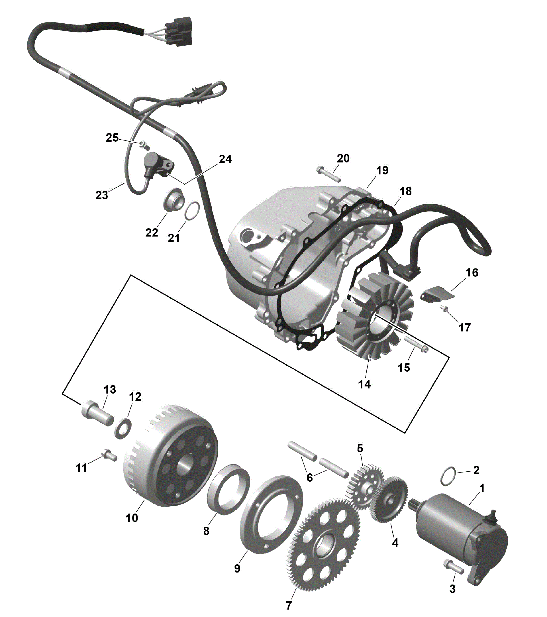 An Image of a Genuine Can-Am Parts Schematic Diagram showing the schematic - ROTAX - MAGNETO AND ELECTRIC STARTER