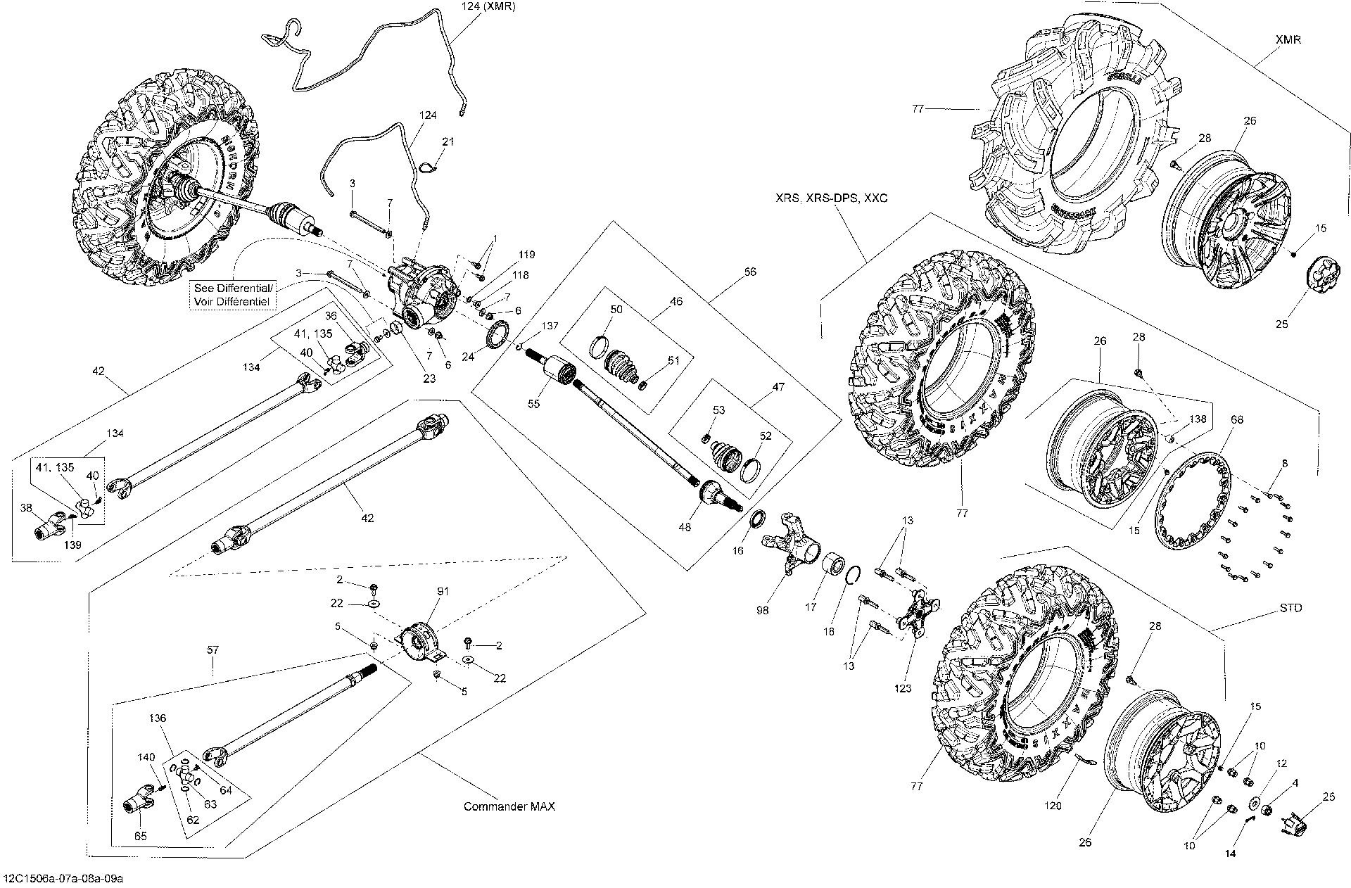 An Image of a Genuine Can-Am Parts Schematic Diagram showing the schematic - DRIVE SYSTEM FRONT _12C1506A