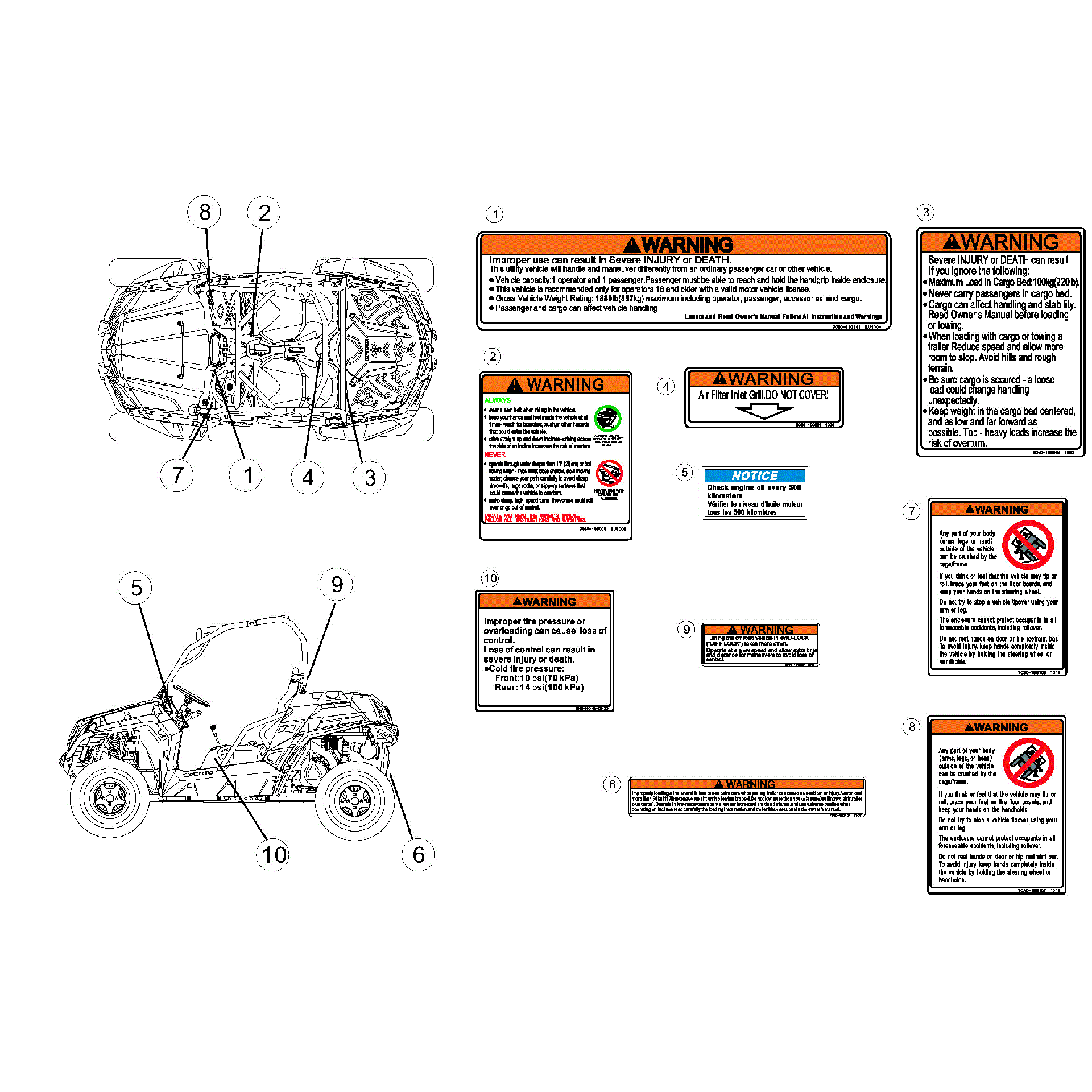 An Image of a Genuine CFMOTO Parts Schematic Diagram showing the schematic - WARNING DECAL PAGE - 2016 CFMOTO ZFORCE 800 EX