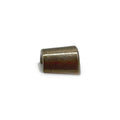 Small tapered metal valve stem retainer lock with a smooth, dark bronze finish.