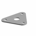 Triangular gray metal catch plate with one large center hole and three smaller corner holes.