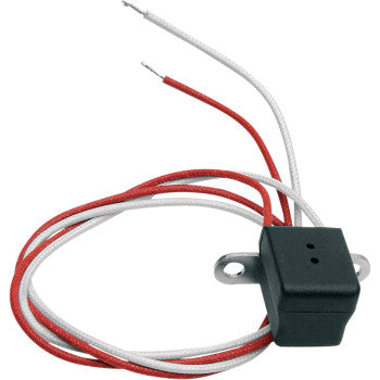 The Yamaha Trigger Coil by Rick's Motorsport Electric is a small black rectangular component with two mounting holes and four attached wires (two red, two white) ending in exposed tips, used as an ignition coil or OEM replacement for improved spark performance.