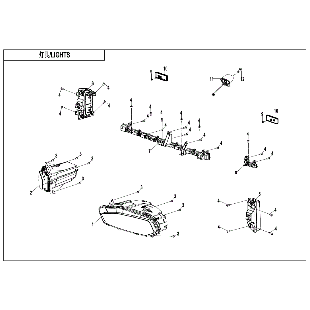 An Image of a Genuine CFMOTO Parts Schematic Diagram showing the schematic - LIGHTS - 2025 CFMOTO ZFORCE 950 Sport