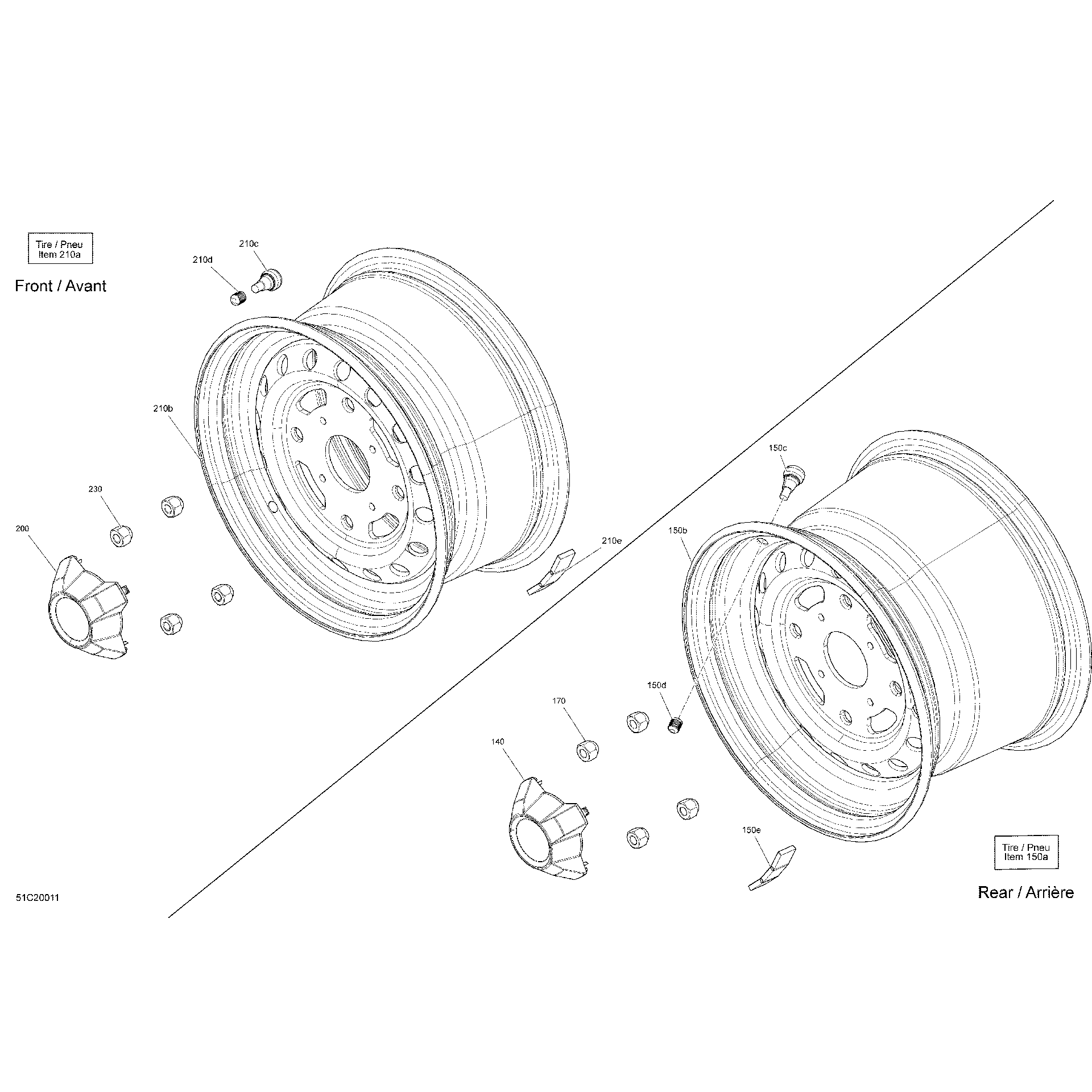 An Image of a Genuine Can-Am Parts Schematic Diagram showing the schematic - WHEELS - STD