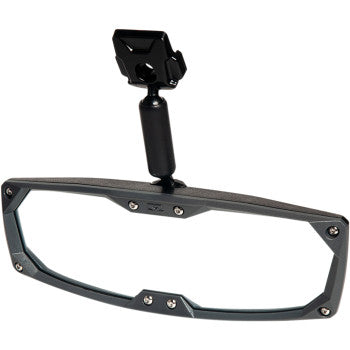 The Mirror Halo R Rear View Rectangle Black with Black Bezel (fits 1.5–1.625 ROPS) by Seizmik is a rectangular convex mirror with shatter-resistant safety glass, adjustable black arm and bracket, made for vehicles like boats or off-road vehicles.