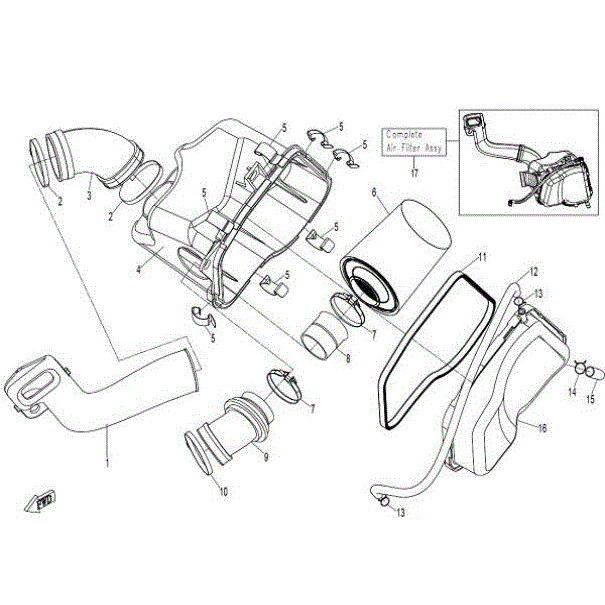 An Image of a Genuine CFMOTO Parts Schematic Diagram showing the schematic - AIR FILTER ASSY. - 2015 CFMOTO ZFORCE 800 EX