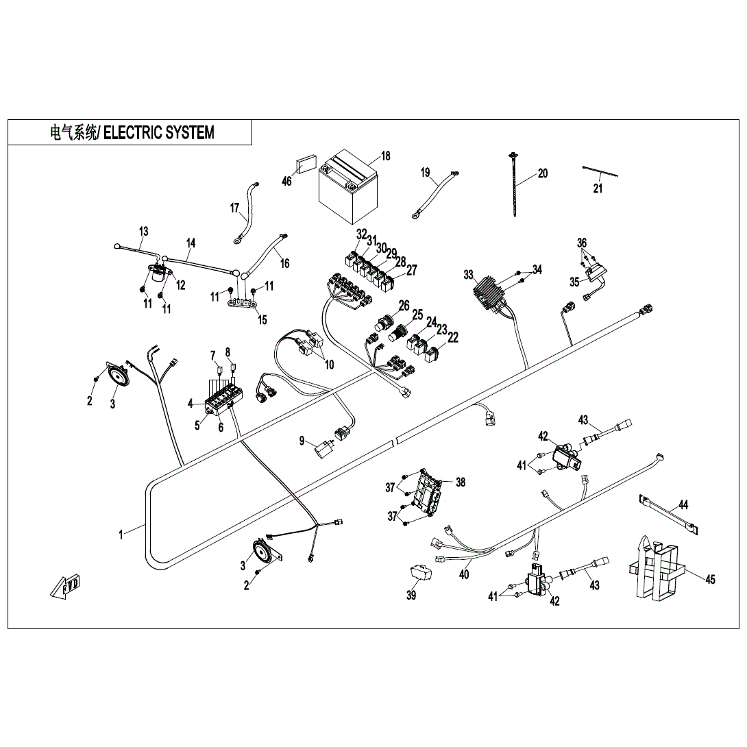 An Image of a Genuine CFMOTO Parts Schematic Diagram showing the schematic - ELECTRIC SYSTEM - 2021 CFMOTO ZFORCE 950 Sport