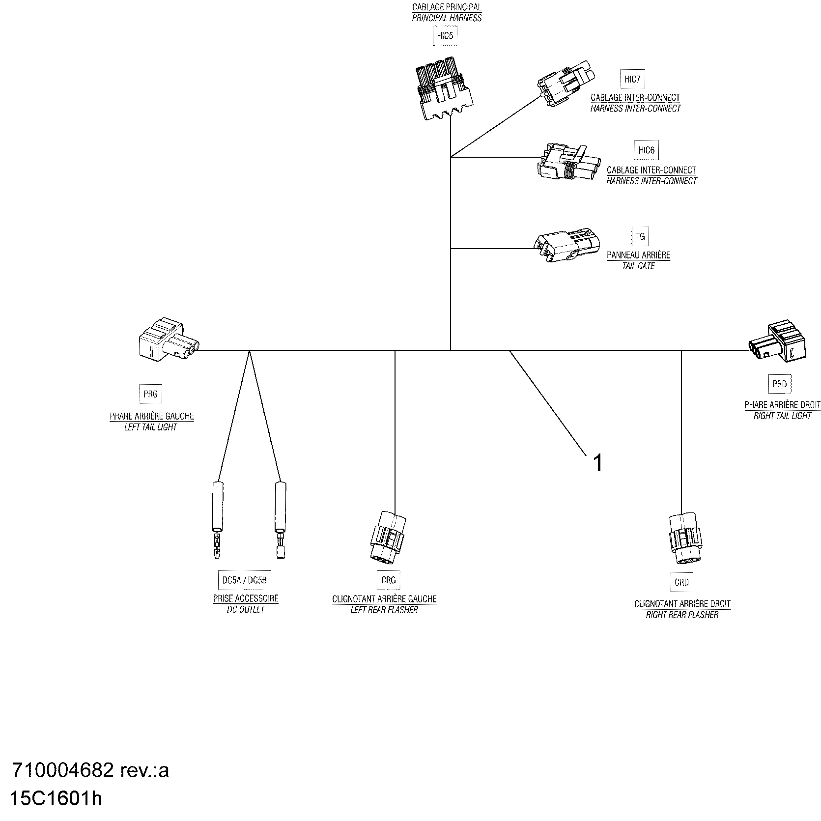 An Image of a Genuine Can-Am Parts Schematic Diagram showing the schematic - REAR HARNESS - EUROPE