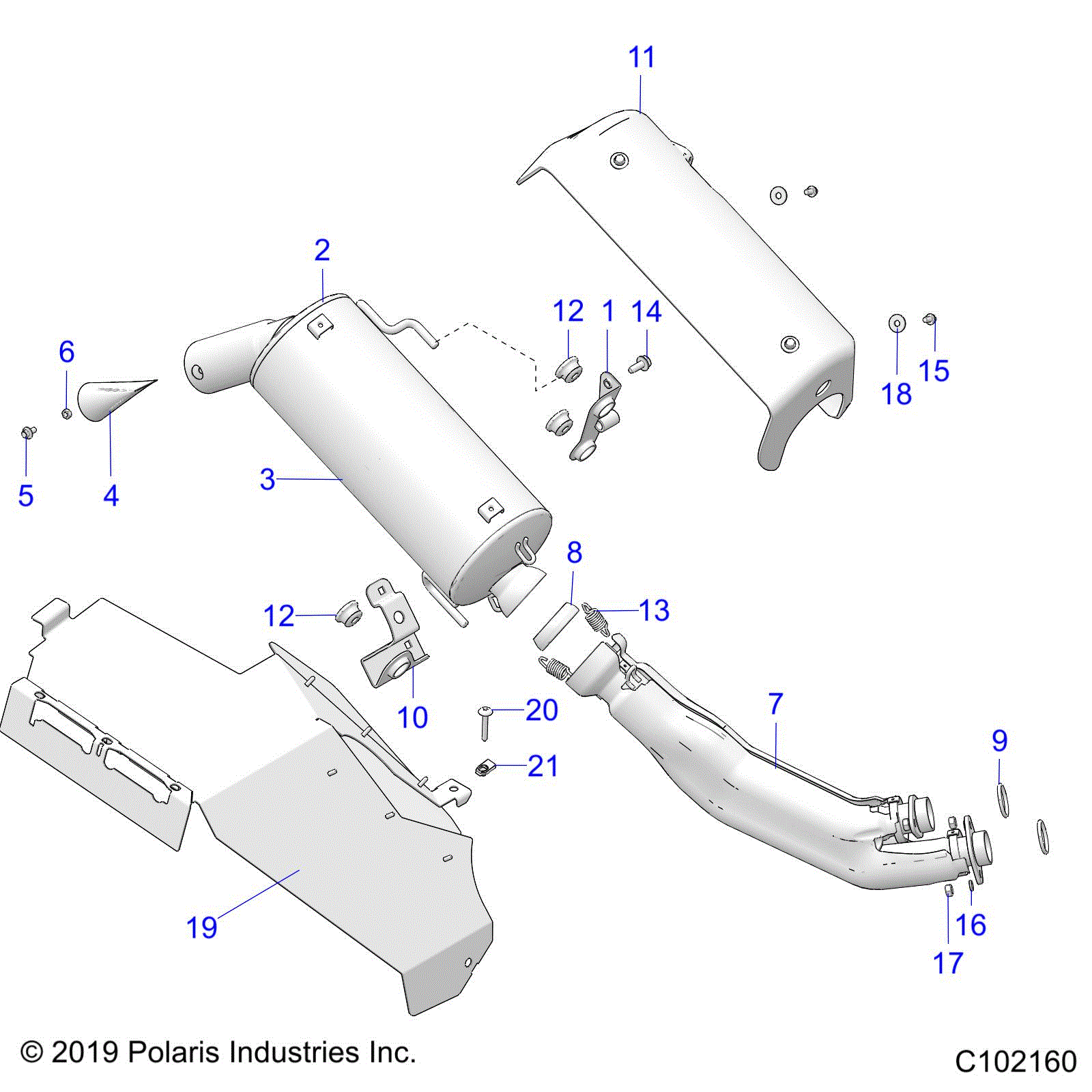 An Image of a Genuine Polaris Parts Schematic Diagram showing the schematic - ENGINE: EXHAUST - 2020 POLARIS SPORTSMAN XP 1000 48" TRAIL