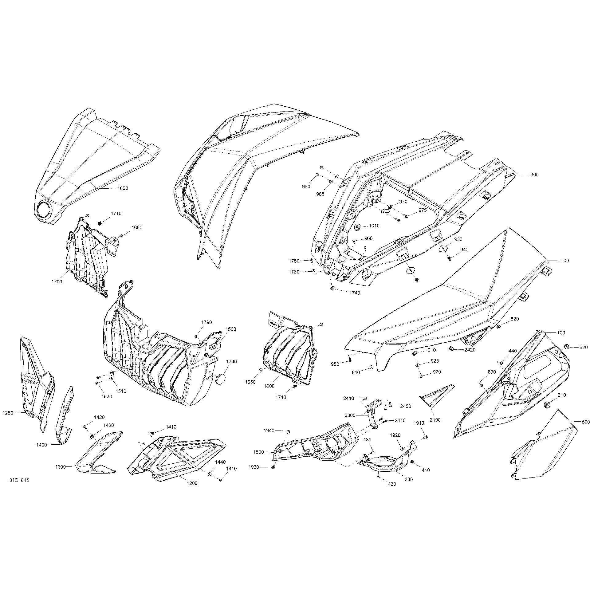 An Image of a Genuine Can-Am Parts Schematic Diagram showing the schematic - BODY FRONT PART MAVERICK MAX - PACKAGE X MR