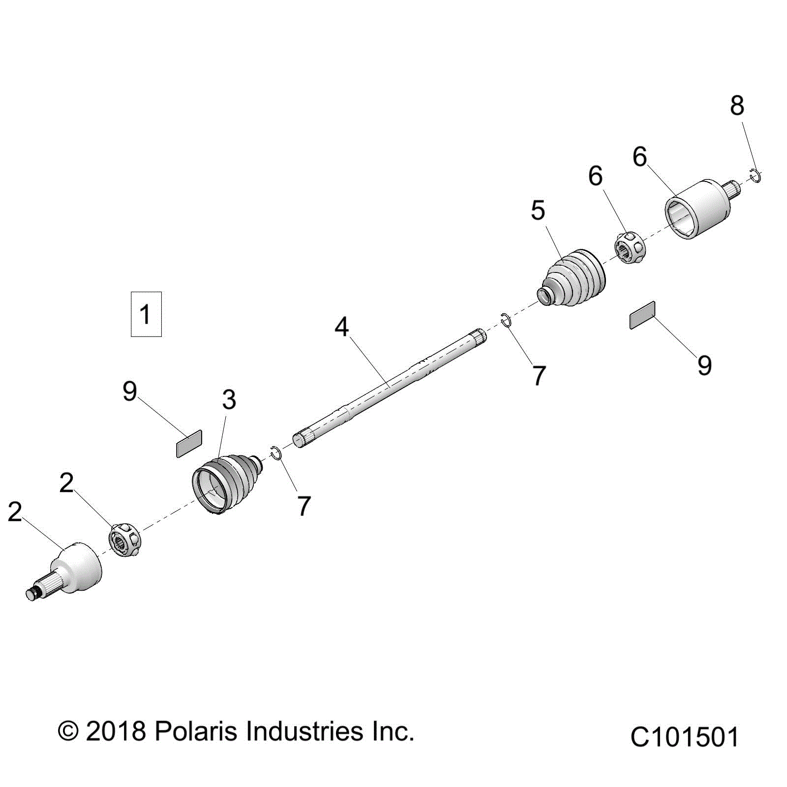 An Image of a Genuine Polaris Parts Schematic Diagram showing the schematic - DRIVE TRAIN: DRIVE SHAFT FRONT - 2024 POLARIS SCRAMBLER XP 1000 55" 49S