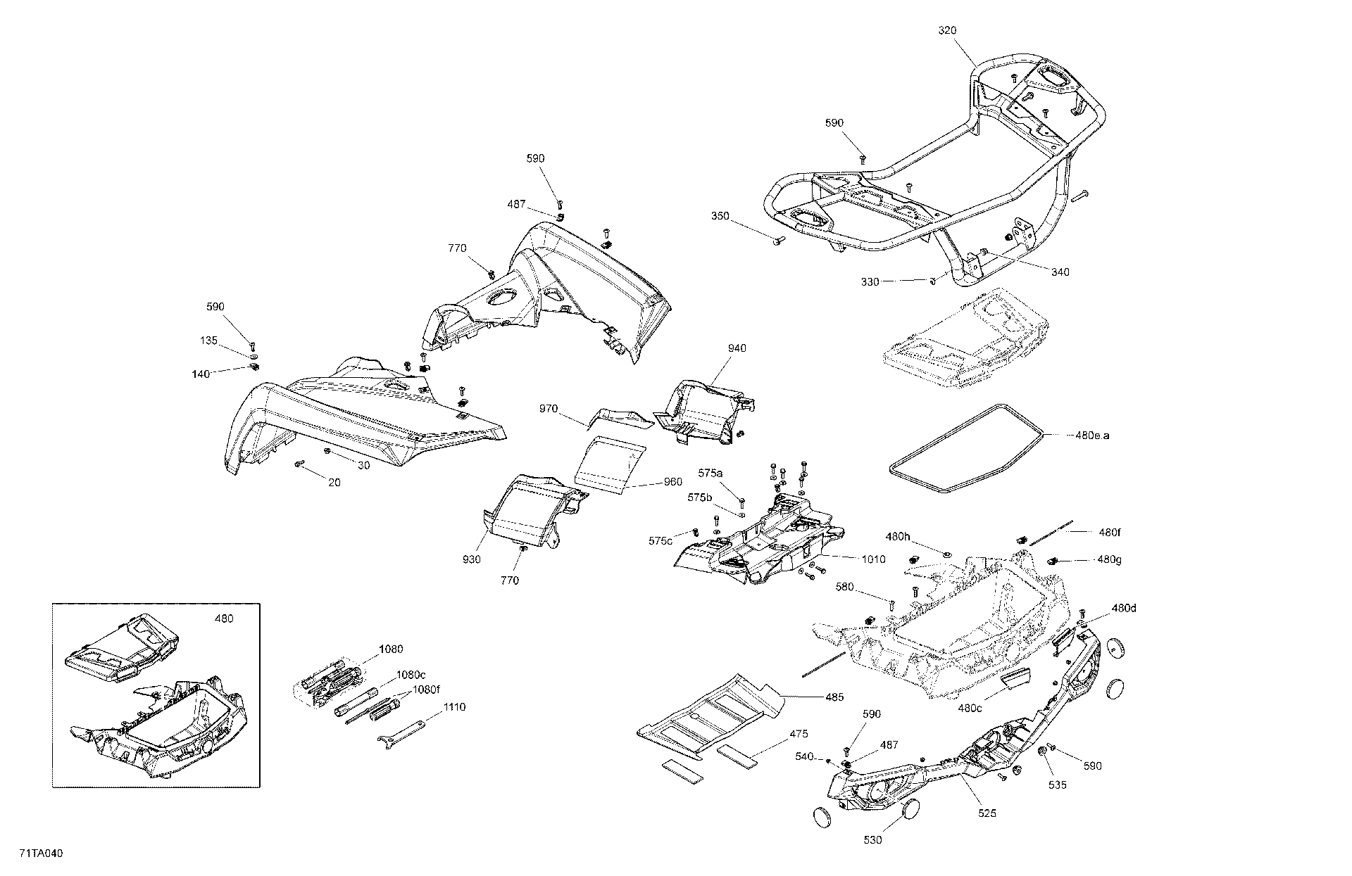 An Image of a Genuine Can-Am Parts Schematic Diagram showing the schematic - BODY - REAR SECTION