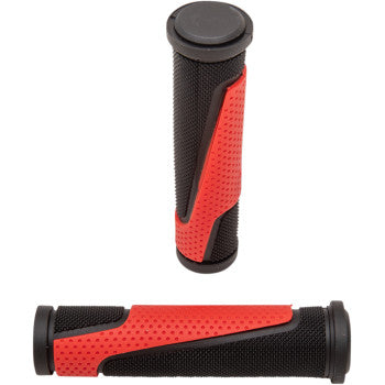 The Grips 807 Open Ends Red / Black by Pro Grip feature dual-compound black handles with red rubber accents for superior vibration reduction, shown from top-down and side views.