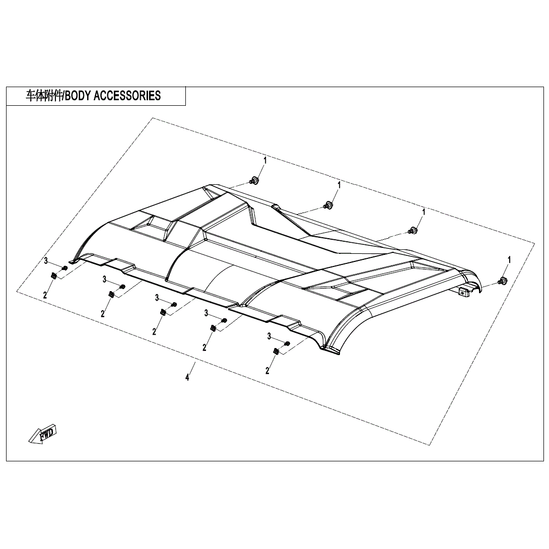 An Image of a Genuine CFMOTO Parts Schematic Diagram showing the schematic - BODY ACCESSORIES - 2021 CFMOTO UFORCE 1000