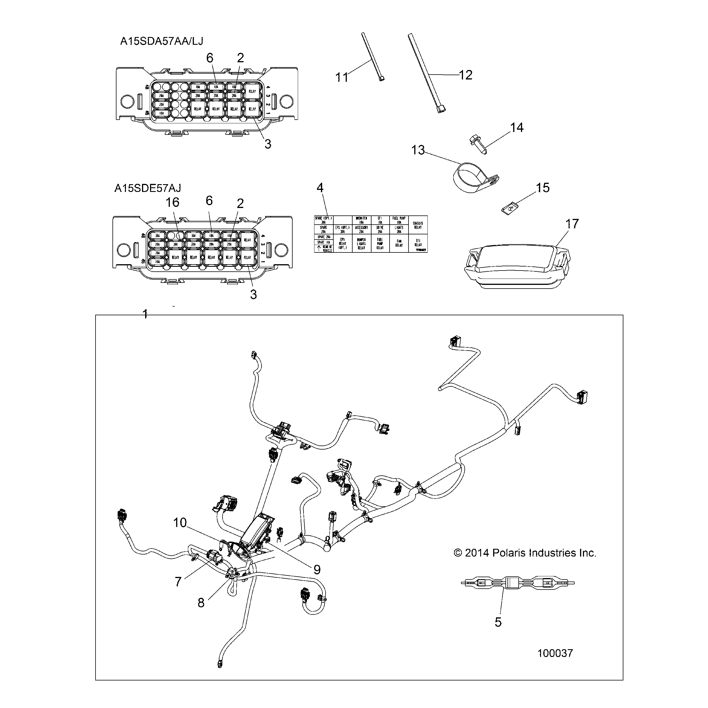 An Image of a Genuine Polaris Parts Schematic Diagram showing the schematic - ELECTRICAL: HARNESS - 2015 POLARIS SPORTSMAN TOURING 570 EFI/EPS