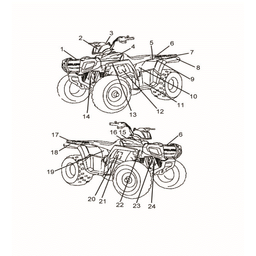 An Image of a Genuine Polaris Parts Schematic Diagram showing the schematic - BODY: DECALS - 2021 POLARIS SPORTSMAN 110
