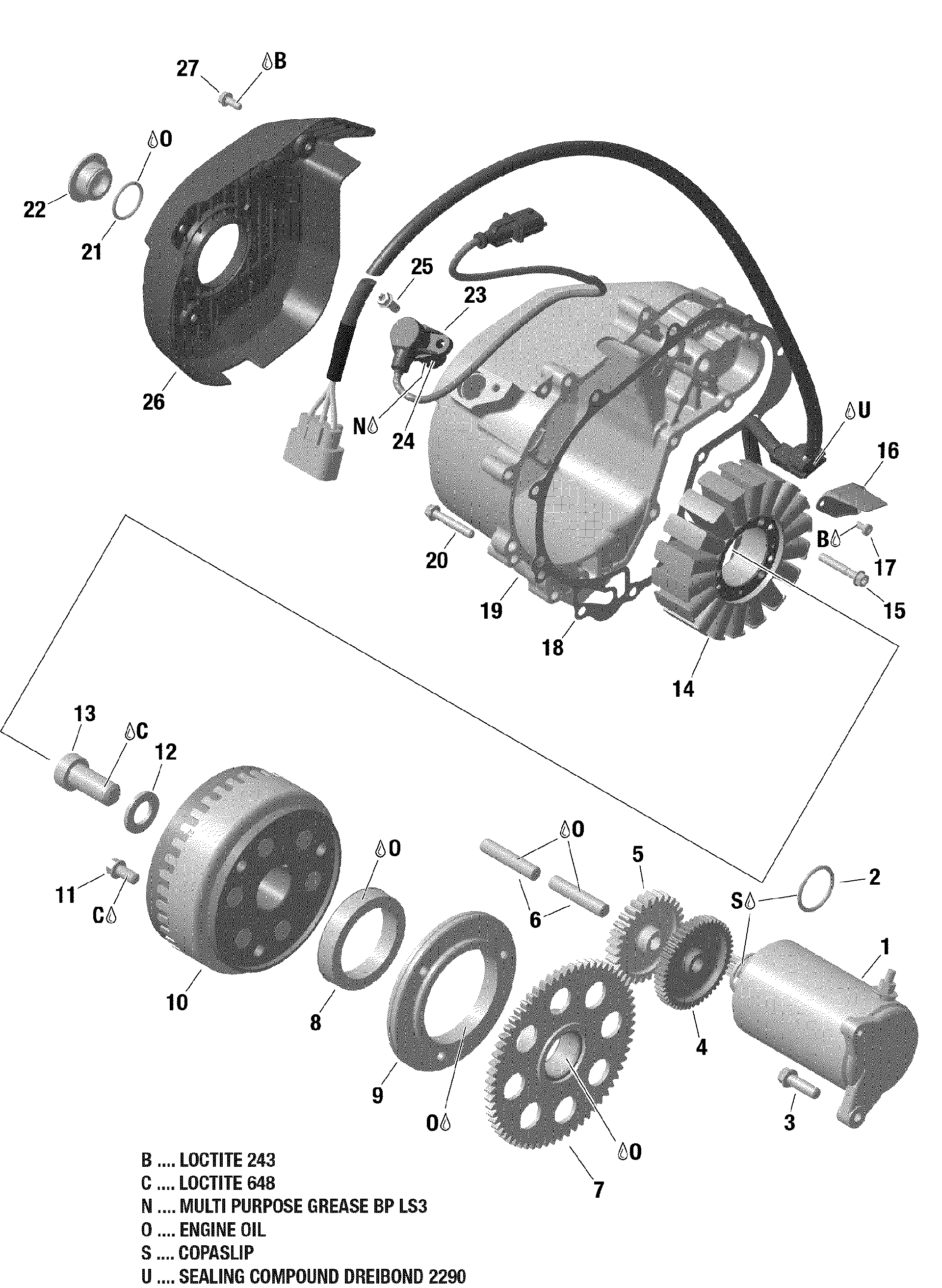 An Image of a Genuine Can-Am Parts Schematic Diagram showing the schematic - MAGNETO AND ELECTRIC STARTER