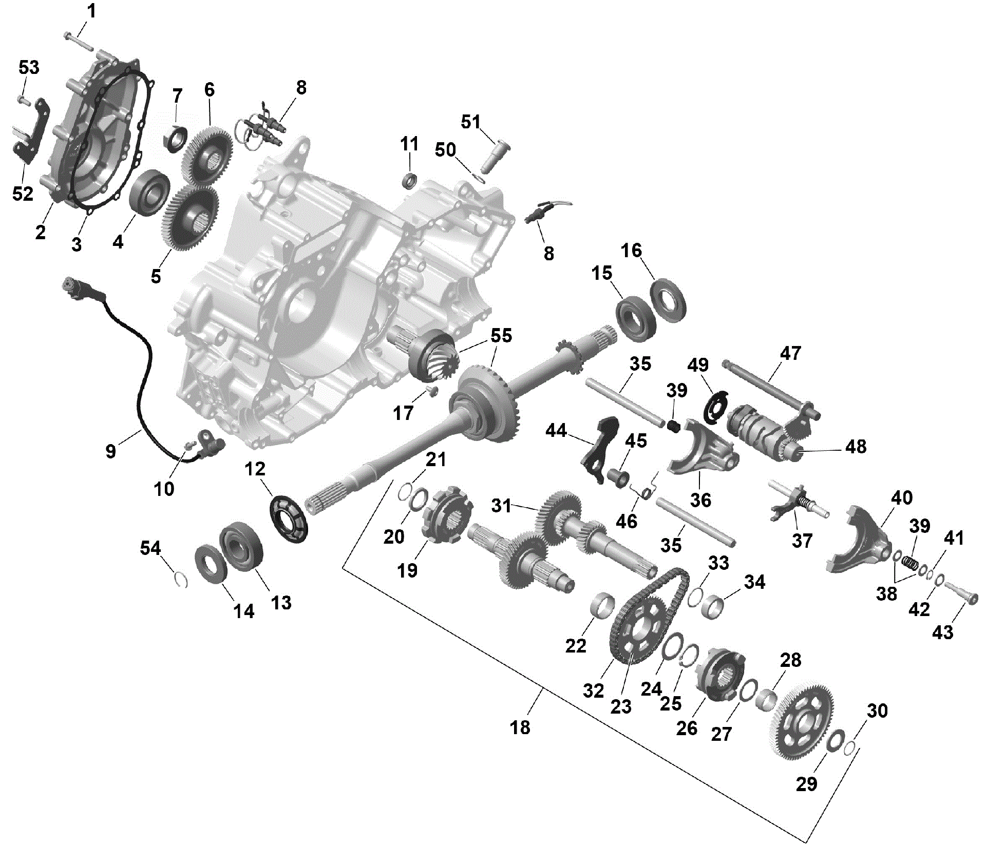 An Image of a Genuine Can-Am Parts Schematic Diagram showing the schematic - ROTAX - GEARBOX