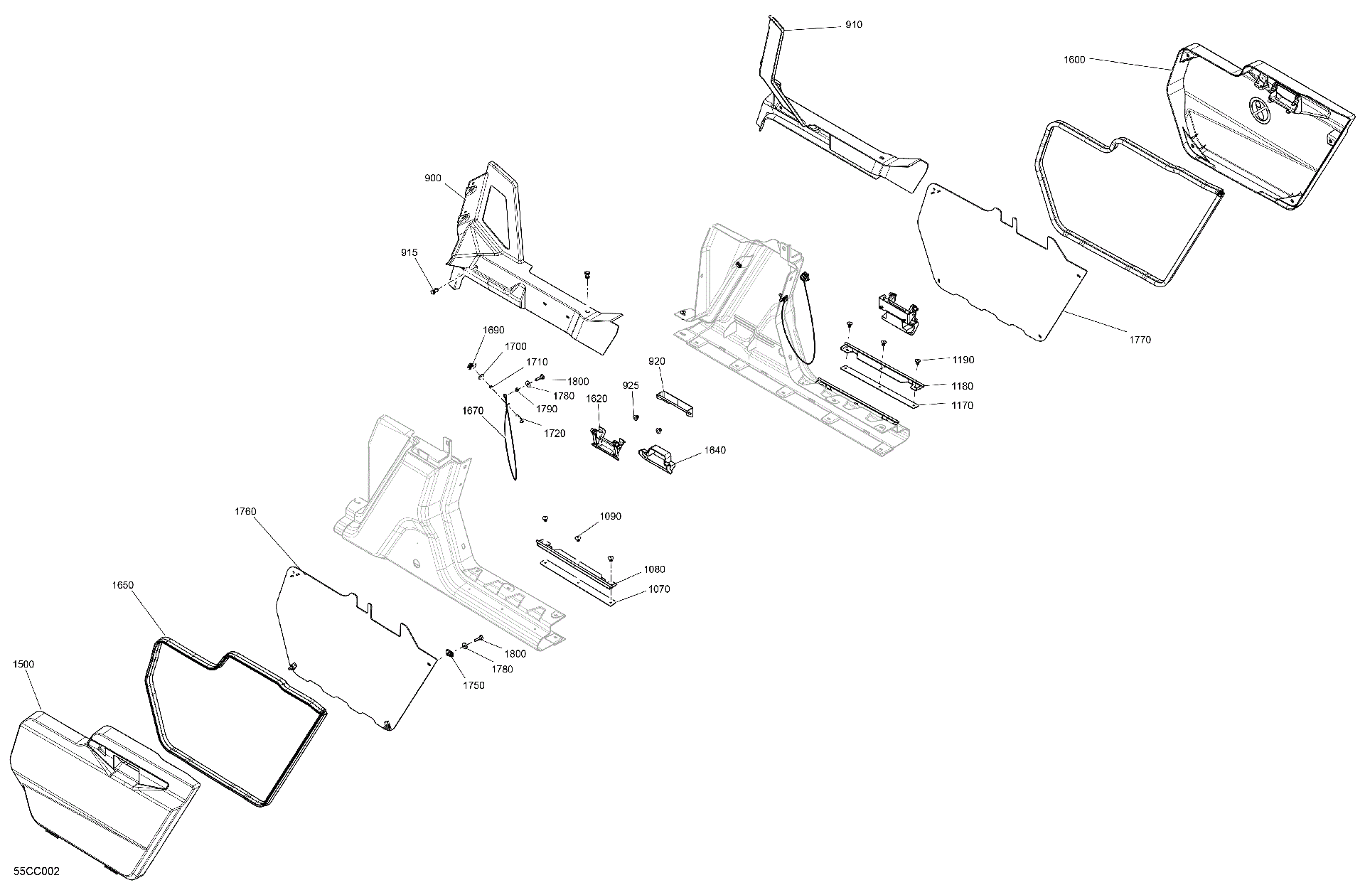 An Image of a Genuine Can-Am Parts Schematic Diagram showing the schematic - BODY - SIDE PANELS