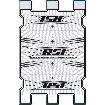 Large white handlebar pad with black RSI logos, geometric line patterns, and perforated texture.
