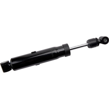 Black metal front shock absorber with a piston rod and mounting eyelets on both ends for Polaris Scrambler Sportsman UTV.