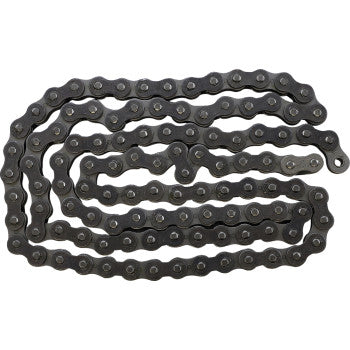 The 520 SR Heavy Duty Non Sealed Chain by EK, featuring 110 visible links and rivets, is coiled and laid flat on a white background.